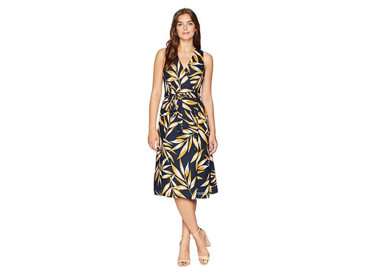 J.o.a. Button Up Wrap Dress (navy) Women's Dress