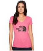 The North Face Short Sleeve Half Dome V-neck Tee (petticoat Pink Heather/asphalt Grey) Women's T Shirt