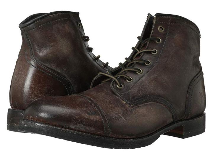 Frye Logan Cap Toe (dark Brown Polished Stonewash) Cowboy Boots