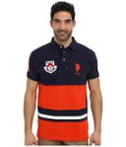 U.s. Polo Assn. Color Block Slim Fit Number 1 Applique Logo Patch Pique Polo (harvest Orange) Men's Short Sleeve Pullover