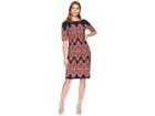 London Times Extended Short Sleeve Printed Sheath Dress (navy/orange) Women's Dress