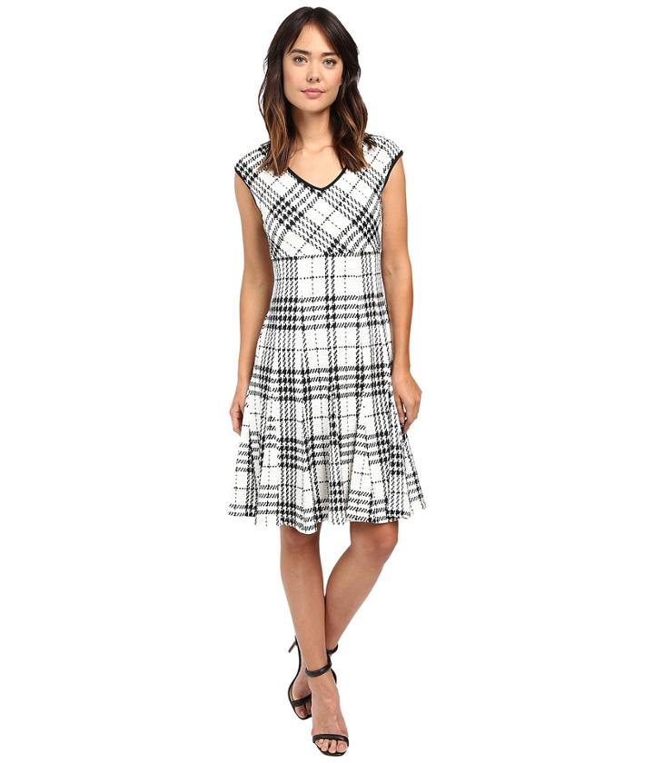 Taylor Knit Jacquard Fit Flair (ivory Black) Women's Dress