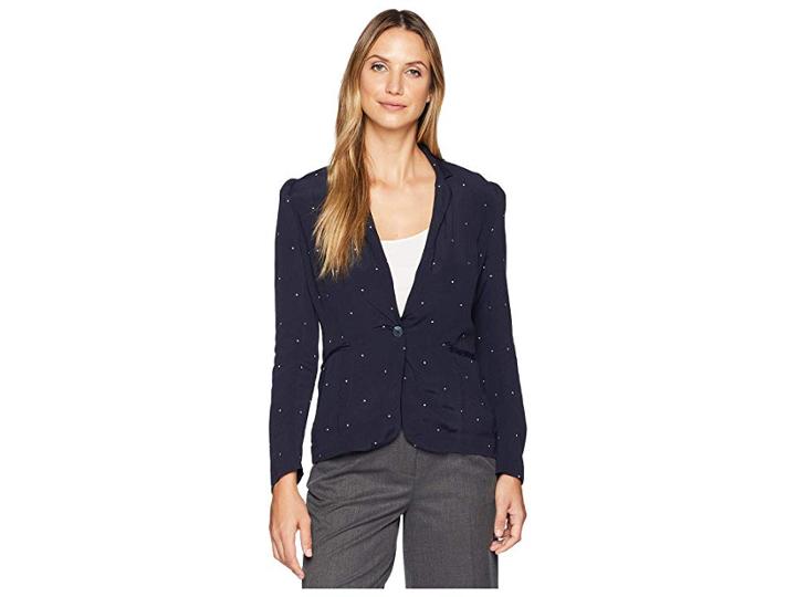 Vince Camuto Soho Pindot Notch Collar One-button Blazer (classic Navy) Women's Jacket