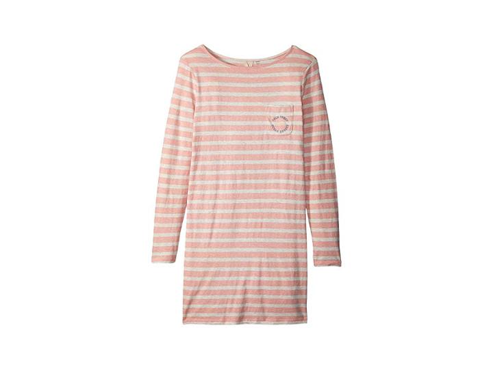 Roxy Kids Spin With Me Long Sleeve Tee Dress (big Kids) (rose Tan Heather/bico Stripes) Girl's Dress
