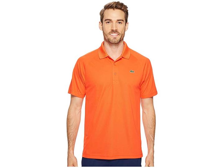 Lacoste Sport Short Sleeve Ultra Dry Raglan Sleeve Polo (mexico Red) Men's Short Sleeve Pullover