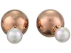 Majorica 8mm Round Pearl And 14mm Double Stud Rose Plated Ball Earrings (white) Earring