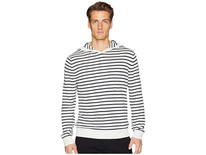 Vince Striped Pullover Hoodie (heather White/heather New Coastal) Men's Sweatshirt