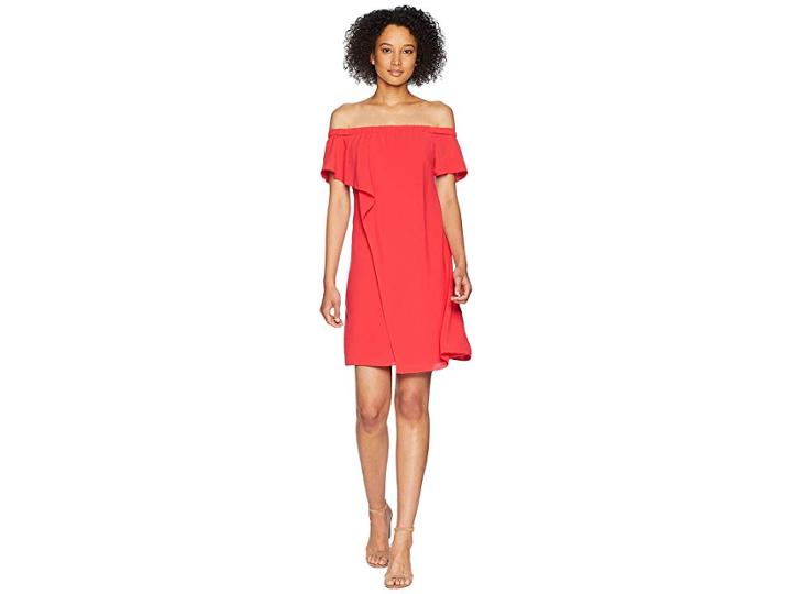 Adrianna Papell Gauzy Crepe Off The Shoulder Draped Dress (geranium) Women's Dress
