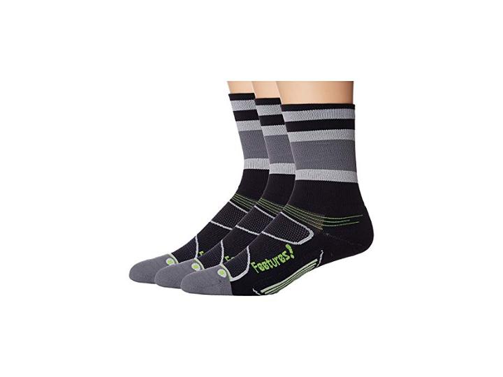 Feetures Elite Light Cushion Mini Crew 3-pair Pack (black/reflector Multi Stripe) Crew Cut Socks Shoes