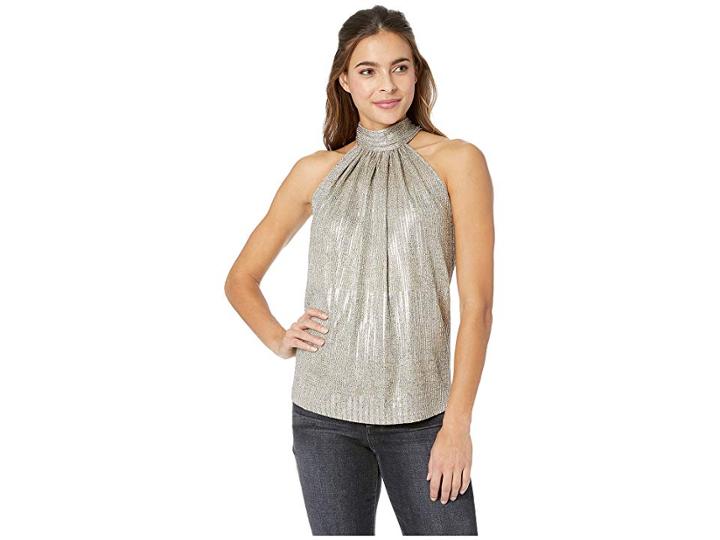 Bishop + Young Satin Tie Neck Top (metallic) Women's Clothing