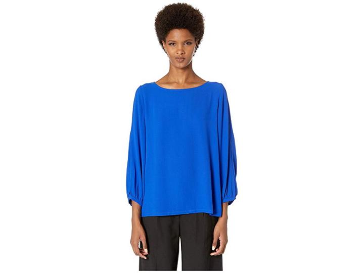 Eileen Fisher Bateau Neck Bracelet Top (royal) Women's Clothing