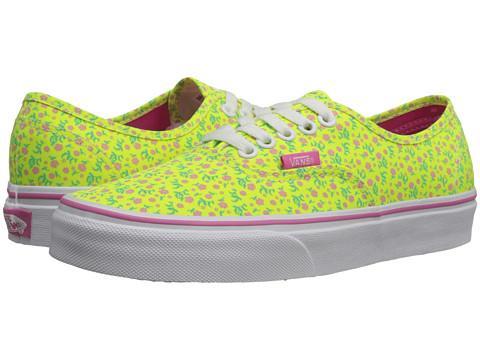 Vans Authentic ((ditsy Floral) Neon Yellow/azalea Pink) Skate Shoes