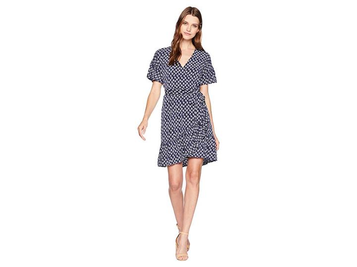 Michael Michael Kors Mini Wrap Dress Flutter Sleeve (true Navy/white) Women's Dress