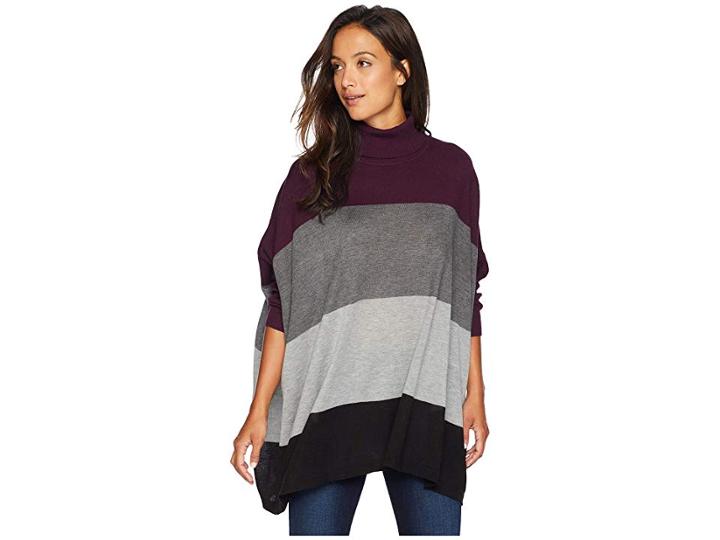 Calvin Klein Color Block Dolman Cape (aubergine Multi) Women's Sweater