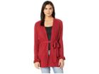 Miss Me Ruffle Sleeve Open Knit Cardigan (red Wine) Women's Sweater
