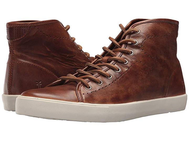 Frye Brett Perf Logo High (cognac Washed Antique Pull Up) Men's Lace Up Casual Shoes
