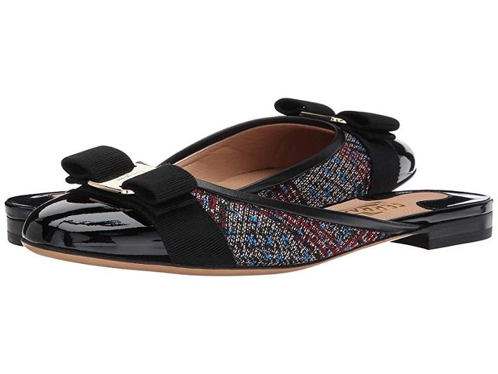 Salvatore Ferragamo Tweed Mule (vernice Nero/tweed Lipstick) Women's Shoes
