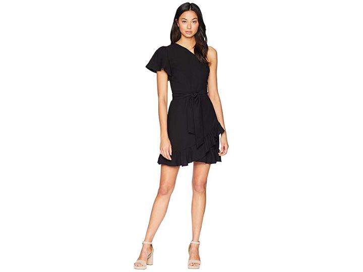 1.state One Shoulder Ruffled Edge Wrap Dress (rich Black) Women's Dress