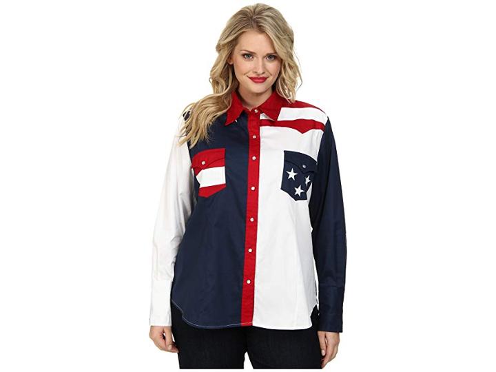 Roper Plus Size Pieced Stars And Stripes Patriotic (blue) Women's Clothing