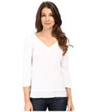 Mod-o-doc Supreme Jersey V-neck Tee W/ Woven Trim (white) Women's T Shirt