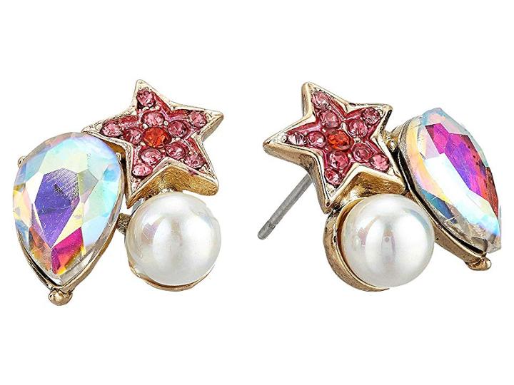 Betsey Johnson Star Pearl Cluster Stud Earrings (pink) Earring