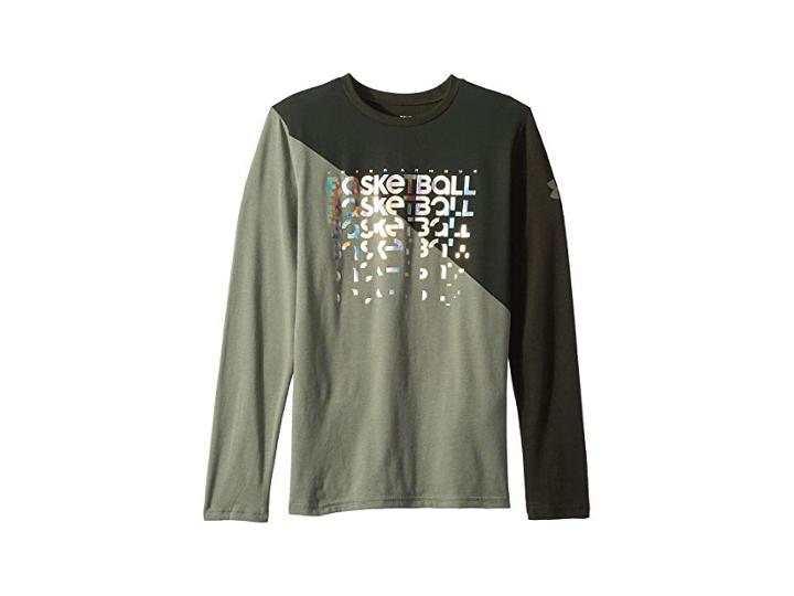 Under Armour Kids Ua Basketball Repeat Long Sleeve Tee (big Kids) (moss Green/iridescent Foil) Boy's T Shirt
