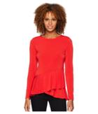 Eci Long Sleeve Double Flounce Hem Top (red) Women's Clothing