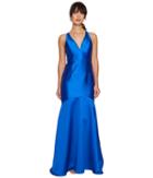 Adrianna Papell Mikado Plunging Neck Mermaid Gown (blue) Women's Dress