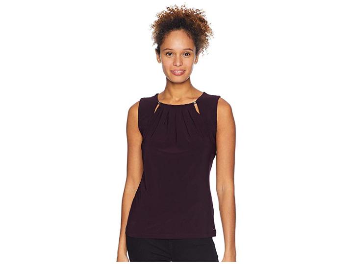 Tommy Hilfiger Bead Neck Knit (black Currant) Women's Clothing