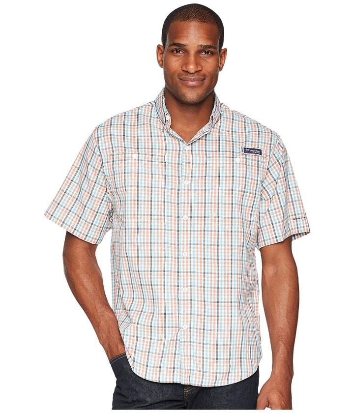 Columbia Super Tamiamitm Short Sleeve Shirt (bright Peach Mid Check) Men's Clothing