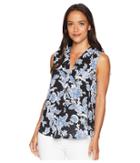 Vince Camuto Sleeveless Exotic Woodblock Floral V-neck Blouse (rich Black) Women's Blouse