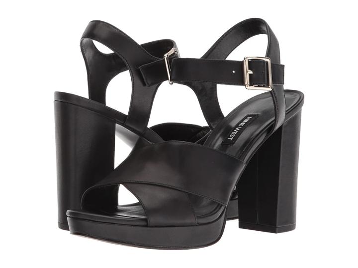 Nine West Jimar Platform Block Heel Sandal (black Leather) Women's Shoes