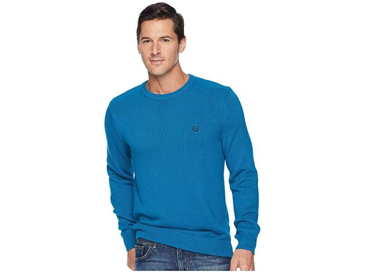 Chaps Cotton-crew Neck Sweater (turkish Blue) Men's Sweater