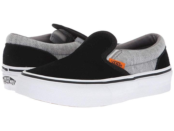 Vans Kids Classic Slip-on (little Kid/big Kid) ((suede & Jersey) Gray/black) Boys Shoes