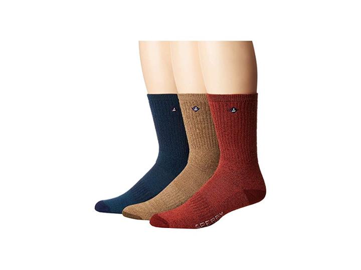 Sperry 3-pack Soft Extreme Core Crews (teak Marl Assorted) Men's Crew Cut Socks Shoes