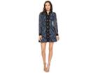 Laundry By Shelli Segal Denim Lace Fit And Flare (denim Blue) Women's Dress
