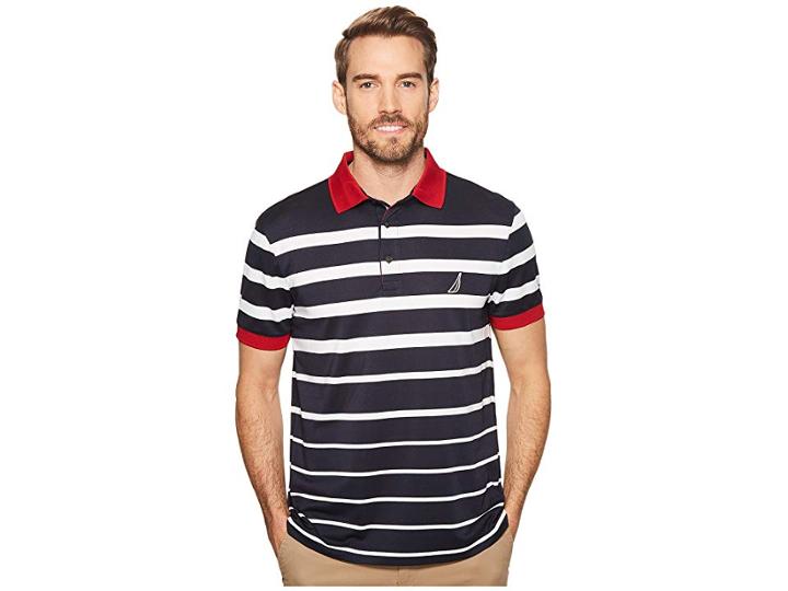 Nautica Striped Performance Polo (true Navy) Men's Short Sleeve Pullover