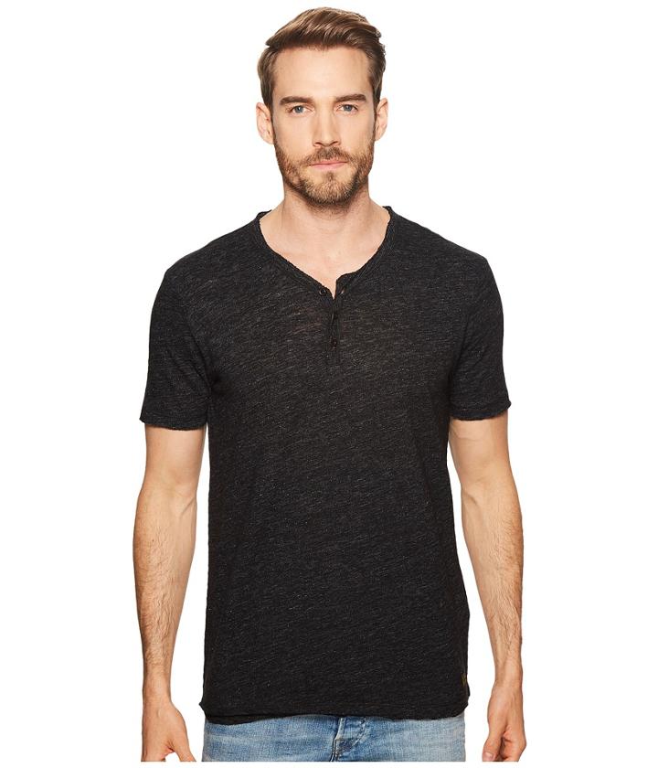 Lucky Brand Raw Edge Y-neck Henley Shirt (charcoal Heather) Men's Clothing