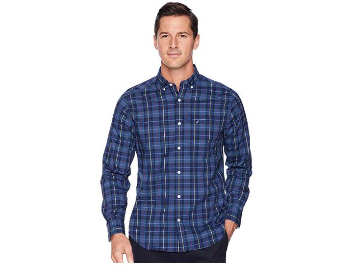 Nautica Long Sleeve Wear To Work Plaid (ensign Blue) Men's Clothing
