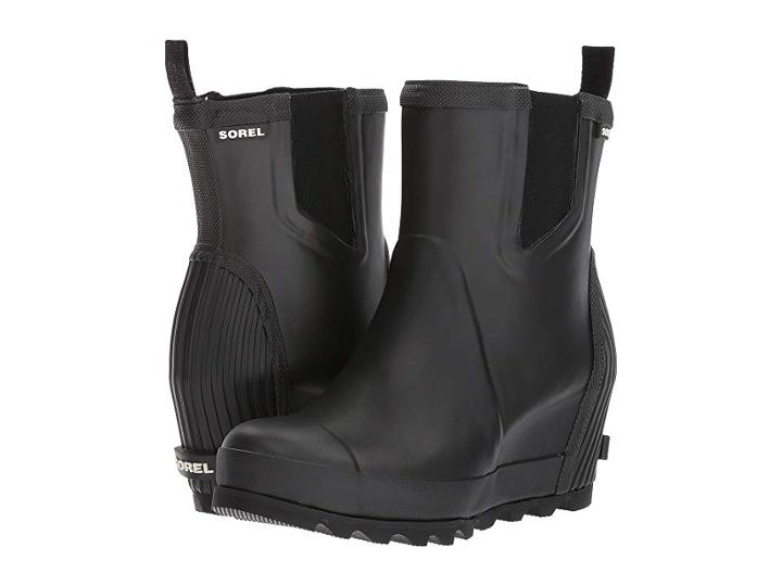 Sorel Joan Rain Wedge Chelsea (black/sea Salt) Women's Waterproof Boots