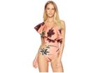 Derek Lam 10 Crosby Asymmetric Cut Out Ruffle Maillot (lily/terracotta Pink) Women's Swimsuits One Piece
