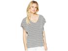 Ivanka Trump Stripe Ruffle Sleeve Scoop Neck Top With Open Hem (black/white) Women's Clothing