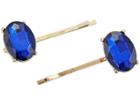 Steve Madden Oval Rhinestone Hair Pin Set (blue/yellow Gold-tone) Brooches Pins