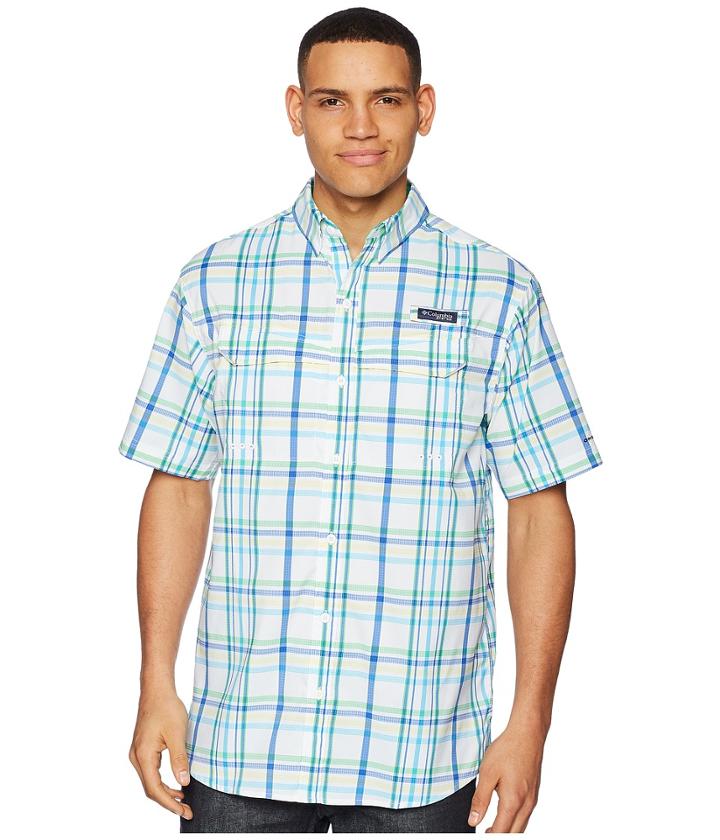 Columbia Super Low Dragtm Short Sleeve Shirt (emerald City Open Plaid) Men's Short Sleeve Button Up