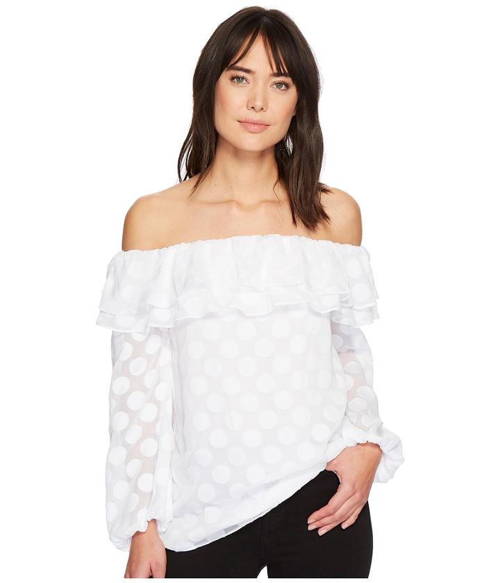 Michael Michael Kors Dot Jacquard Off Shoulder Top (white) Women's Clothing