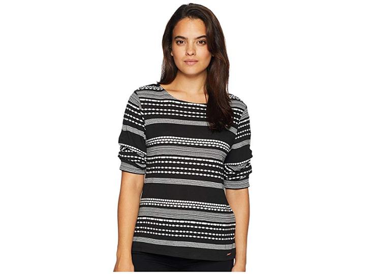 Ivanka Trump Cap Sleeve Rounded Neck Open Hem Shirt (black/white) Women's Clothing