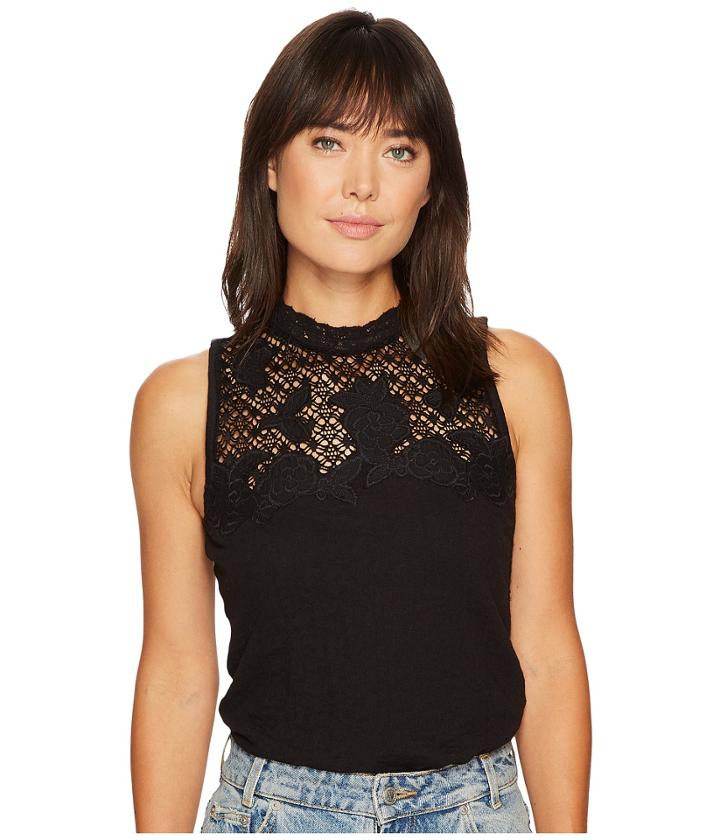 Lucky Brand Lace Mock Neck Top (lucky Black) Women's Clothing