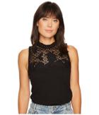 Lucky Brand Lace Mock Neck Top (lucky Black) Women's Clothing