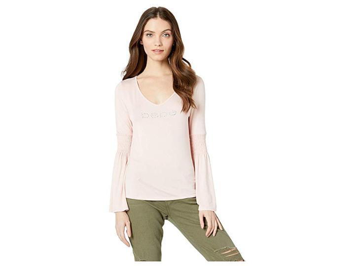 Bebe Smocked Flutter Sleeve Top (peach Whip) Women's Clothing