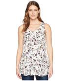 Mod-o-doc Printed Rayon Woven Scoop Neck Tank Top W/ Flounce Hem (ivory Floral) Women's Sleeveless
